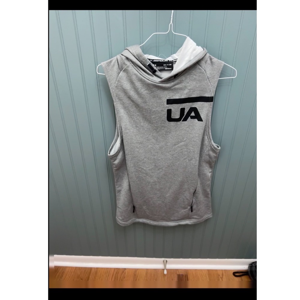Under Armour Mens ColdGear Sleeveless Hoodie Gray Fitted UA Logo Small‎ SM